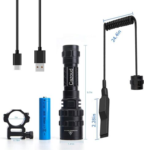 Tactical Flashlights,with 1600 Lumen Picatinny Rail Mount，USB Charging Cable and Pressure Switch, The 5 Modes Flashlight for Rifle, Pistol, Hunting and Shotgun. in Saudi Arabia