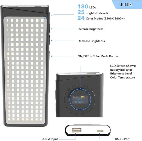 مجموعة أدوات DigiPower PRO1-180 المحمولة وخفيفة الوزن ومصباح LED ومجموعة حامل احترافي للمنزل والاستوديو وإنشاء المحتوى ومدونات الفيديو وبث ألعاب الفيديو in Kuwait