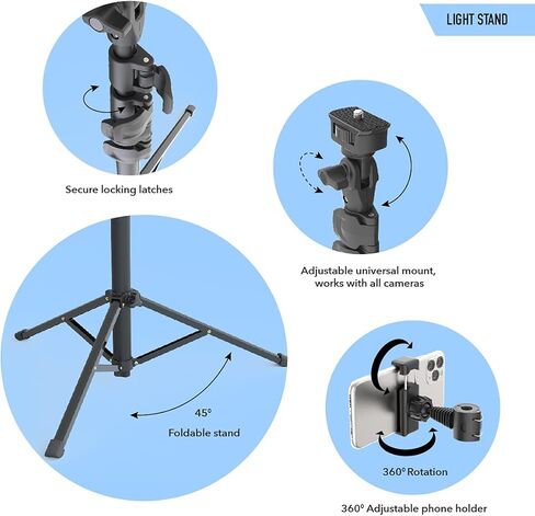 مجموعة أدوات DigiPower PRO1-180 المحمولة وخفيفة الوزن ومصباح LED ومجموعة حامل احترافي للمنزل والاستوديو وإنشاء المحتوى ومدونات الفيديو وبث ألعاب الفيديو in Kuwait