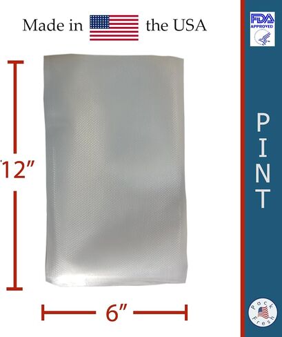 PackFreshUSA: Pint Vacuum Sealer Bags (6" x 12") - Pre-Cut - Heat Sealable - Heavy Duty - Commercial Grade - Meal Prep - Sous Vide - Made in USA - 100 Pack in Saudi Arabia