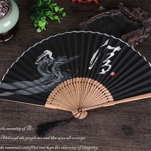 8.3in black bamboo hand floding fan, Japanese rave fan in Saudi Arabia