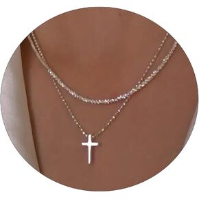 ASCOMY Cross Necklace for Women | 14K Gold & Silver Plated Cross Pendant Necklace Trendy Cross Pendant Chain Necklace Minimalist Daily Decoration Jewellery For Women Girls Dainty Religious Gift