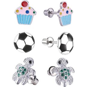 هيبوالرجينيك يونيكورن الفراشة القلب السلحفاة زهرة مخلب طباعة الفأر كب كيك كرة القدم الكرة مسمار مجموعة القرط مع المسمار الآمن للأطفال، الأطفال الصغار، الفتيات الصغيرات، الفتيات الصغيرات in Kuwait