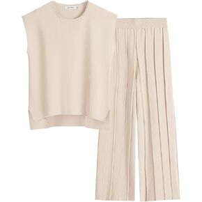 ANRABESS Two Piece Outfits for Women Sweater Sets Knit Pullover Tops Elastic Waisted Pants Lounge Sets Tracksuit