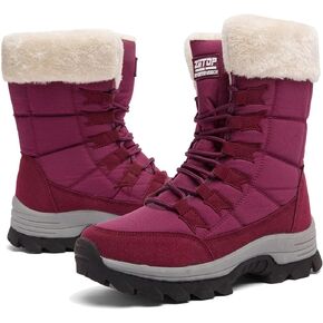 Womens Snow Boots Winter Fur Lined Waterproof Walking Boots Lightweight Outdoor Ankle Boots Ladies Warm Shoes Anti-Slip Mid Calf Boots