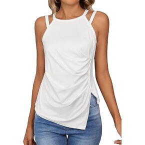 WDIRARA Women's Cut Out Ruched Split Side Sleeveless Asymmetrical Hem Halter Top in Saudi Arabia