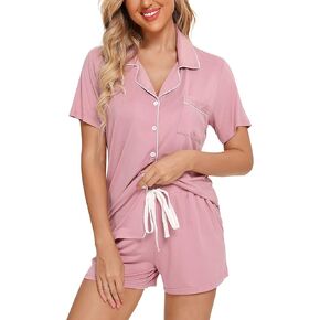 طقم بيجامات Senert للنساء بأكمام قصيرة ملابس نوم ناعمة بأزرار سفلية طقم Pjs طقم ملابس نوم S-XXL