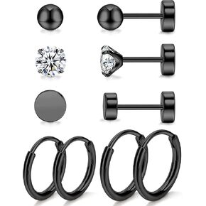 Staligue 5 Pairs Titanium Earrings for Sensitive Ears Dot Ball Cubic Zirconia 20 Gauge Pure Titanium Stud Hoop Earrings Set G23 Titanium Earrings Flat Back for Women in Kuwait