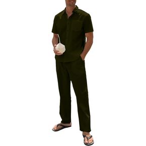 SIENDIU Men's Linen sets 2 Piece Outfits Beach Wedding Clothes Casual Button Down Shirts Yoga Pants Summer Matching Suit