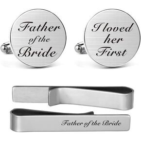 MUEEU Father of The Bride Cufflinks I Loved Her First Cuff Links Engraved Anniversary Wedding Party Cufflinks & Tie Clip Bar Tacks