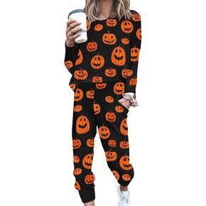 Women Halloween Two Piece Sweatshirt Set Long Sleeve Pullover Tops and Long Pants Fall Winter 2 PCS Tracksuit in Saudi Arabia
