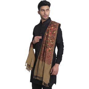 Zamour Large Kashmiri Scarf Stole Shawl for Men, Original Embroidered Punjabi Aari Work