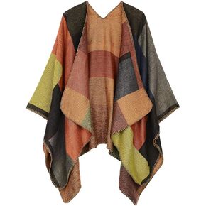 Womens Blanket Shawls Wraps Winter Printed Open Front Poncho Cape Plaid Shawls for Women