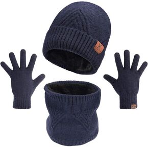 MAYLISACC Winter 3Pcs in 1 Warm Thick Knit Beanie Hat Long Scarf and Touchscreen Driving Gloves Set for Men