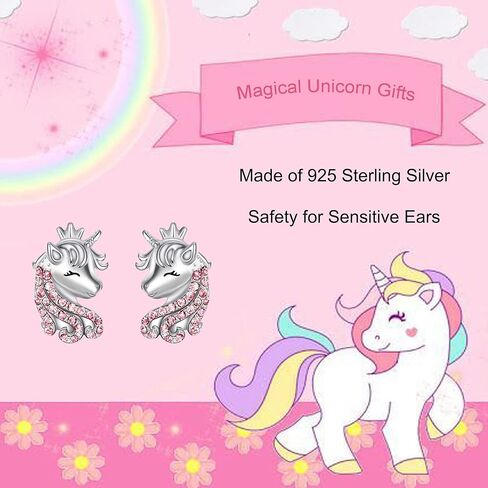 أقراط يونيكورن من الفضة الإسترلينية عيار 925 للفتيات، هدايا يونيكورن تشيكوسلوفاكيا مضادة للحساسية للفتيات، هدية للابنة من الأم والأب in Kuwait