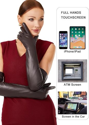 VIKIDEER Warm Soft Long Leather Gloves Women Plush Lined Full Touchscreen Luxury Gloves for Evening Opera Arty Costume 23.6'' in Saudi Arabia