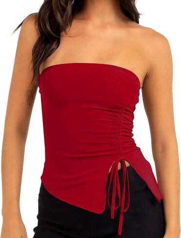 MISSACTIVER المرأة بلا حمالات بلا أكمام صديرية دائرية شبكة طبقة مزدوجة Ruched الجانب غير المتكافئة الدانتيل يصل Bandeau Cami تانك القمم in Kuwait
