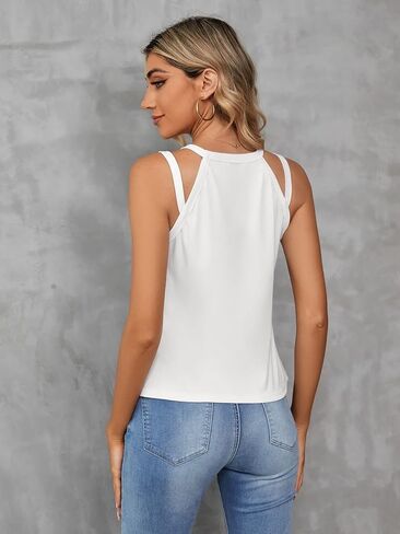 WDIRARA Women's Cut Out Ruched Split Side Sleeveless Asymmetrical Hem Halter Top in Kuwait