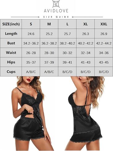 Avidlove Women Sleepwear Satin Pajamas Set Lace Camisole Shorts Nightwear in Saudi Arabia