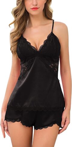 Avidlove Women Sleepwear Satin Pajamas Set Lace Camisole Shorts Nightwear in Saudi Arabia