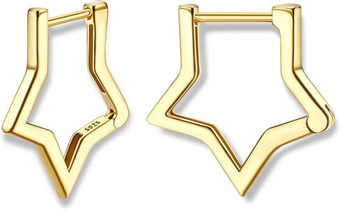 Milacolato 925 Sterling Silver Small Hoop Earrings for Women 18K Gold Plated Geometric Huggie Hoop Earrings Hypoallergenic Triangle Rectangle Heart Star Oval Cute Hoop Earrings for Women Girls in Saudi Arabia