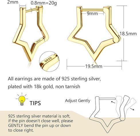 Milacolato 925 Sterling Silver Small Hoop Earrings for Women 18K Gold Plated Geometric Huggie Hoop Earrings Hypoallergenic Triangle Rectangle Heart Star Oval Cute Hoop Earrings for Women Girls in Saudi Arabia