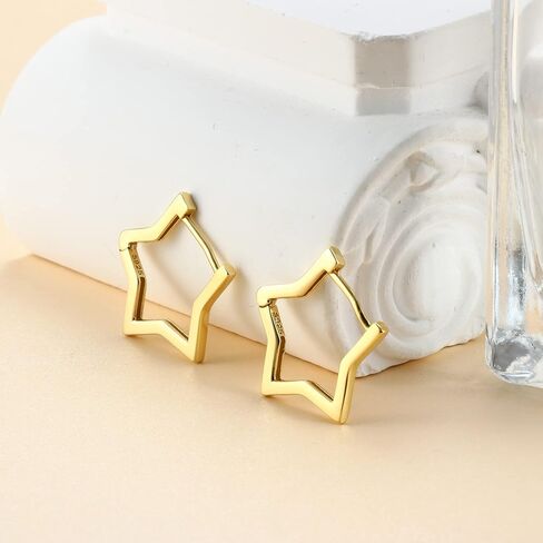Milacolato 925 Sterling Silver Small Hoop Earrings for Women 18K Gold Plated Geometric Huggie Hoop Earrings Hypoallergenic Triangle Rectangle Heart Star Oval Cute Hoop Earrings for Women Girls in Saudi Arabia