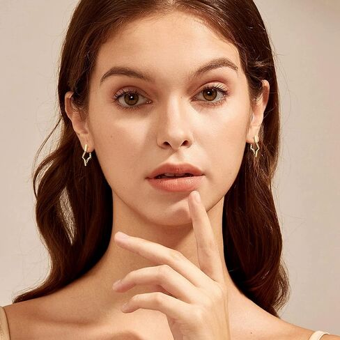 Milacolato 925 Sterling Silver Small Hoop Earrings for Women 18K Gold Plated Geometric Huggie Hoop Earrings Hypoallergenic Triangle Rectangle Heart Star Oval Cute Hoop Earrings for Women Girls in Saudi Arabia