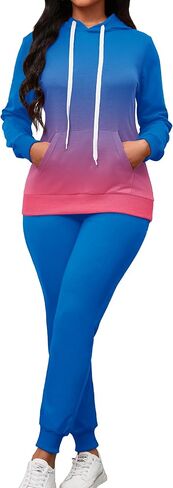 ملابس AOMONI مكونة من قطعتين للسيدات كاجوال بقلنسوة وأكمام طويلة برباط للركض بدلات رياضية in Kuwait