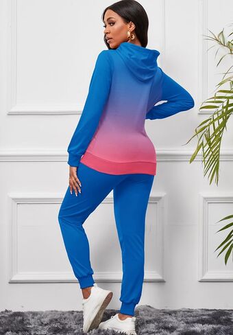 ملابس AOMONI مكونة من قطعتين للسيدات كاجوال بقلنسوة وأكمام طويلة برباط للركض بدلات رياضية in Kuwait