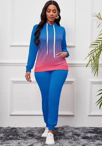 ملابس AOMONI مكونة من قطعتين للسيدات كاجوال بقلنسوة وأكمام طويلة برباط للركض بدلات رياضية in Kuwait