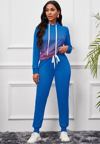 ملابس AOMONI مكونة من قطعتين للسيدات كاجوال بقلنسوة وأكمام طويلة برباط للركض بدلات رياضية in Kuwait