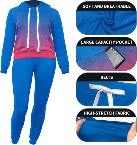 ملابس AOMONI مكونة من قطعتين للسيدات كاجوال بقلنسوة وأكمام طويلة برباط للركض بدلات رياضية in Kuwait