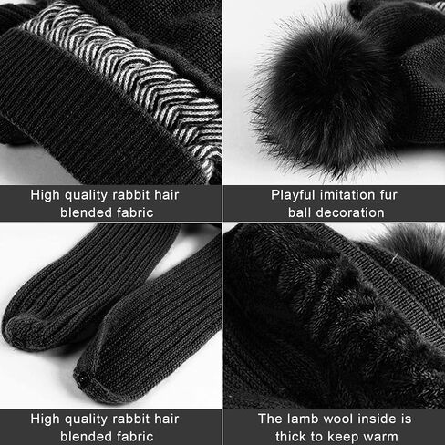 Womens Winter Hats Scarf All in One Beanie Hats with Pompom, Fleece Lining Warm Knit Skull Cap Beanie for Women in Saudi Arabia