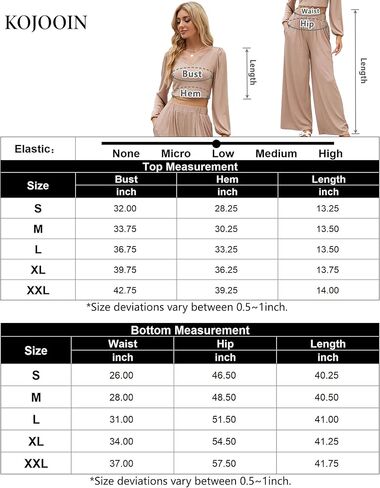 KOJOOIN Women 2 Piece Casual Outfits Lounge Sets Ribbed Knit Long Sleeve Crop Top Wide Leg Palazzo Pants Tracksuits in Kuwait