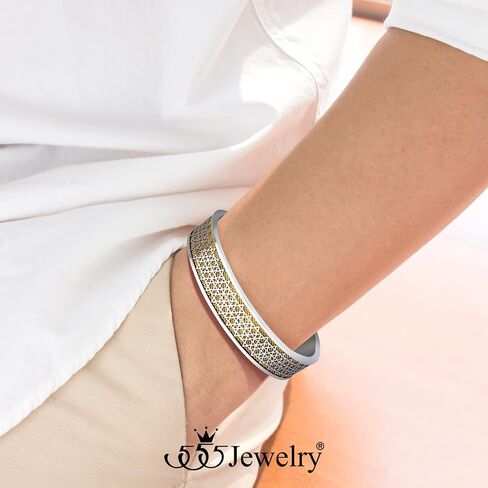 555Jewelry Exclusive Stainless Steel Star of David Open Cuff Bangle Bracelet for Men in Kuwait
