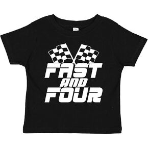 Tees & Tails Fast and Four Years Old Race Car Theme 4th Birthday Baby Toddler Short Sleeve Tee Shirt (Assorted Colors) in Kuwait
