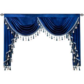 VOGOL Blue Velvet Kitchen Valance, Decorative Waterfall Curtain for Living Room Guest Room Windows, 59 Inch Wide Rod Pocket, 1 Panel in Kuwait