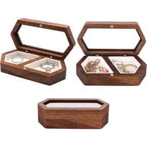 Naturepernulo Mini Jewelry Box with Clear Glass, Portable small Jewelry Organizer Ring box for Wedding or Engagement, Travel jewelry holder for Necklace, Earrings, Rings in Kuwait