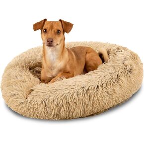 Best Choice Products 36in Dog Bed Self-Warming Plush Shag Fur Donut Calming Pet Bed Cuddler w/Water-Resistant Lining, Raised Rim - Gray