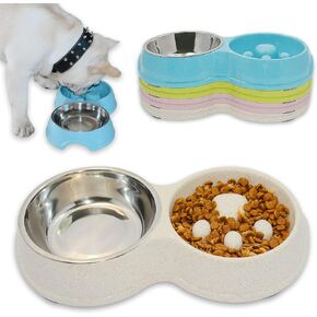 Dog Slow Eating & Drinking Bowl,Stainless Steel Interactive Slow Feed Dog Bowl for French Bulldog,Slow Down Eating Eco-Friendly pet Bowl for Frenchie (Blue)
