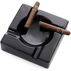 Mantello Cigars - صينية رماد حامل السيجار - منفضة سجائر كبيرة من السيراميك الأسود الفاخر للاستخدام الداخلي والخارجي - مجموعة هدايا ملحقات السيجار in Kuwait