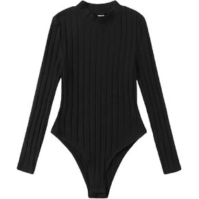 OYOANGLE Girl's Solid Mock Neck Long Sleeve Ribbed Knit T Shirt Bodysuit Top in Kuwait