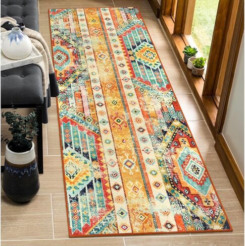 سجادة عداء Wonnitar Boho قابلة للغسل مقاس 2 × 6، سجادة مطبخ ملونة رفيعة للغاية غير قابلة للانزلاق، عداء سجاد غسيل قبلي جنوبي غربي، سجادة مطبوعة متعثرة لغرفة نوم مدخل الحمام in Kuwait