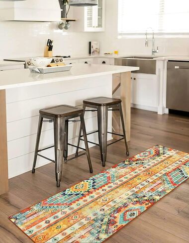 سجادة عداء Wonnitar Boho قابلة للغسل مقاس 2 × 6، سجادة مطبخ ملونة رفيعة للغاية غير قابلة للانزلاق، عداء سجاد غسيل قبلي جنوبي غربي، سجادة مطبوعة متعثرة لغرفة نوم مدخل الحمام in Kuwait