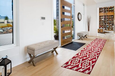 ShadesU Smart Custom Size Modern Geometric Design Non-Slip Hallway Runner Rug Carpet Low-Pile 0,3" Non Slip Backed (Grey Color, 31inch Wide x 16ft Length) in Kuwait