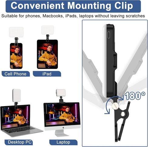 مصباح LED متدفق من ALTSON مع حامل للكمبيوتر المحمول، حامل شاشة 2 في 1 وحامل طاولة، قابل لإعادة الشحن 2200 مللي أمبير، 2500K-6500K، 3 أوضاع إضاءة للبث ومؤتمرات الفيديو واجتماعات التكبير - الكمبيوتر الشخصي/Mac in Kuwait