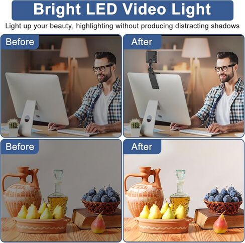 مصباح LED متدفق من ALTSON مع حامل للكمبيوتر المحمول، حامل شاشة 2 في 1 وحامل طاولة، قابل لإعادة الشحن 2200 مللي أمبير، 2500K-6500K، 3 أوضاع إضاءة للبث ومؤتمرات الفيديو واجتماعات التكبير - الكمبيوتر الشخصي/Mac in Kuwait