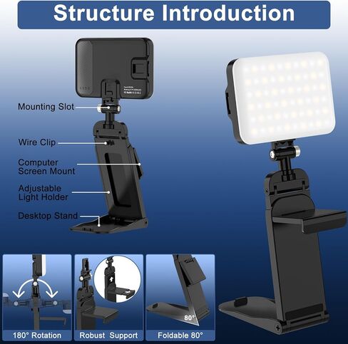 مصباح LED متدفق من ALTSON مع حامل للكمبيوتر المحمول، حامل شاشة 2 في 1 وحامل طاولة، قابل لإعادة الشحن 2200 مللي أمبير، 2500K-6500K، 3 أوضاع إضاءة للبث ومؤتمرات الفيديو واجتماعات التكبير - الكمبيوتر الشخصي/Mac in Kuwait