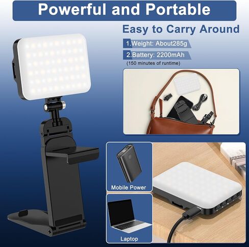 مصباح LED متدفق من ALTSON مع حامل للكمبيوتر المحمول، حامل شاشة 2 في 1 وحامل طاولة، قابل لإعادة الشحن 2200 مللي أمبير، 2500K-6500K، 3 أوضاع إضاءة للبث ومؤتمرات الفيديو واجتماعات التكبير - الكمبيوتر الشخصي/Mac in Kuwait